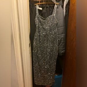 Silver sequin long sleeveless dress 2XL